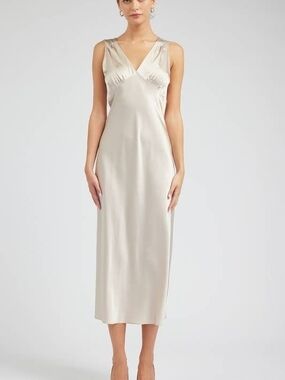 Current Air Silk V-Neck Slip Dress in Champagne Ivory